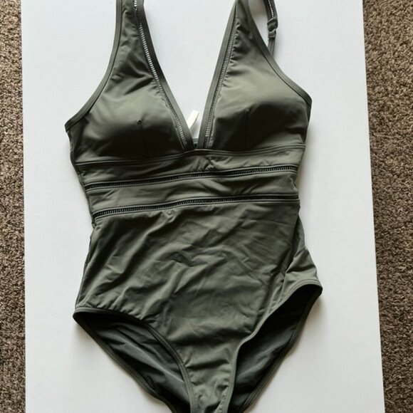 Sea Level Australia Eco Essentials Spliced One Piece in Khaki Size 6 - Picture 4 of 7